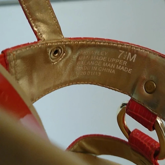 ANNE KLEIN i FLEX CORK, CROCO, SLING BACKSANDAL, ORANGE/RED, GOLD HARDWARE - Picture 8 of 14